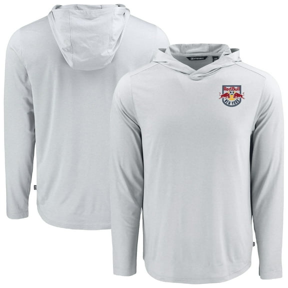 Men's-Cutter & Buck Gray New York Red Bulls Coastline Epic Comfort Eco Long Sleeve Recycled Hooded Shirt