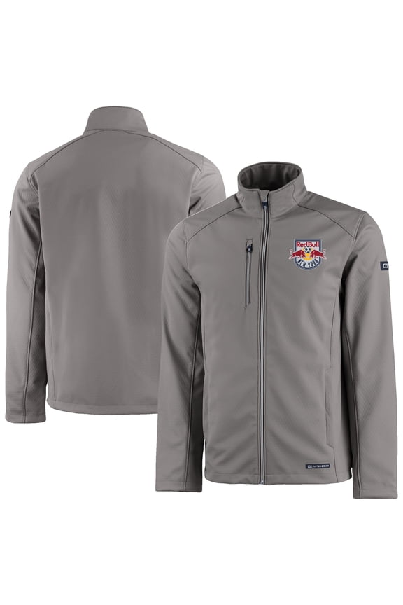 Men's-Cutter & Buck Gray New York Red Bulls Evoke Eco Softshell Recycled Full-Zip Jacket