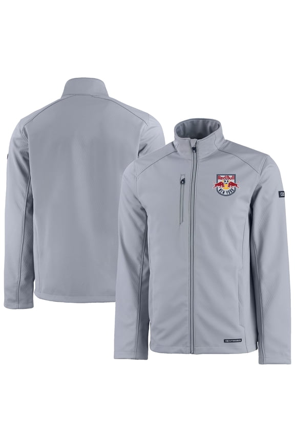 Men's-Cutter & Buck Gray New York Red Bulls Evoke Eco Softshell Recycled Full-Zip Jacket