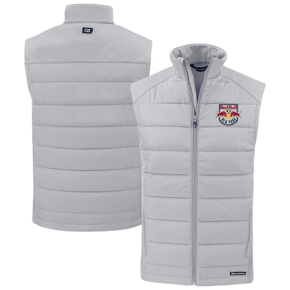 Men's-Cutter & Buck Gray New York Red Bulls Evoke Hybrid Eco Softshell Recycled Full-Zip Vest