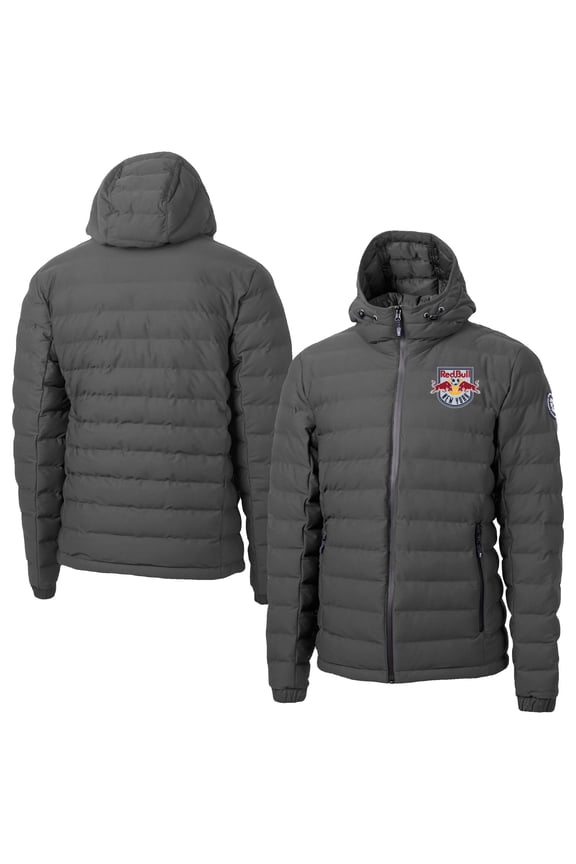 Men's-Cutter & Buck  Gray New York Red Bulls Mission Ridge Repreve Eco Insulated Hooded Puffer Jacket