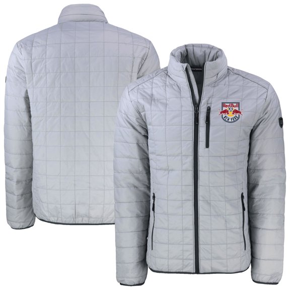 Men's-Cutter & Buck  Gray New York Red Bulls Rainier PrimaLoft Eco Insulated Full-Zip Puffer Jacket