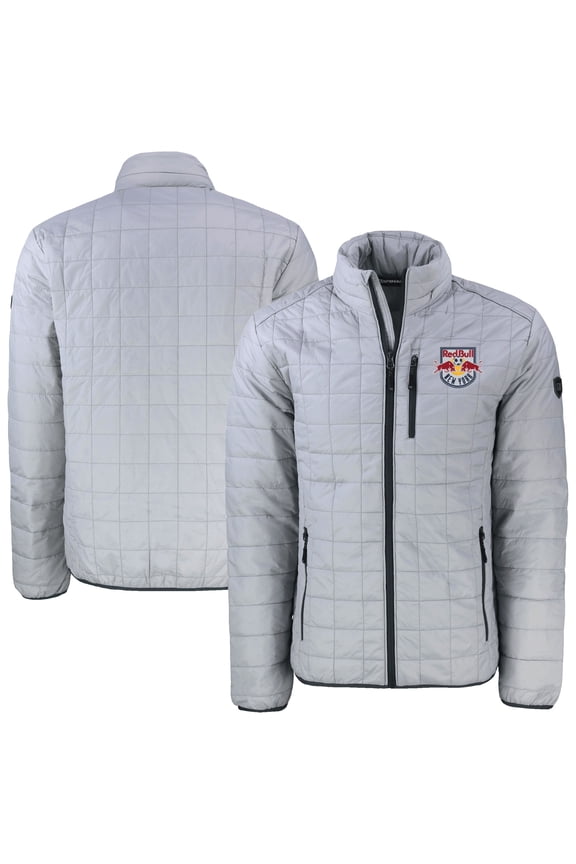 Men's-Cutter & Buck Gray New York Red Bulls Rainier PrimaLoft Eco Insulated Full-Zip Puffer Jacket