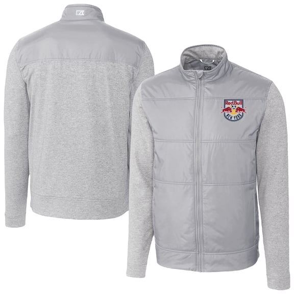 Men's-Cutter & Buck  Gray New York Red Bulls Stealth Hybrid Quilted Full-Zip Windbreaker Jacket