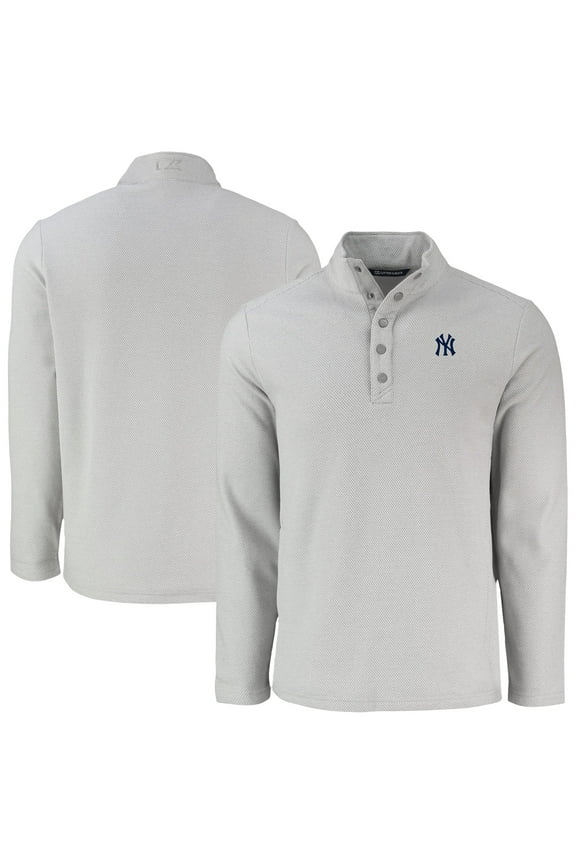Men's Cutter & Buck Gray New York Yankees Hunts Point Eco Textured Fleece Recycled Half-Snap Sweatshirt