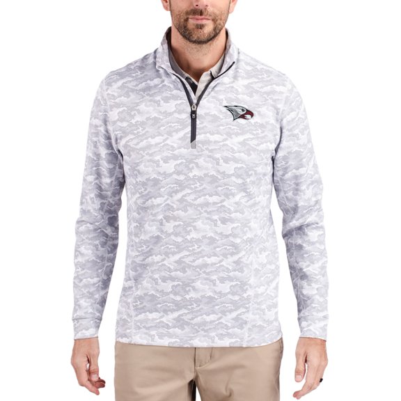 Men's-Cutter & Buck Gray North Carolina Central Eagles Traverse Stretch Eco Camo DryTec Tri-Blend Quarter-Zip Pullover