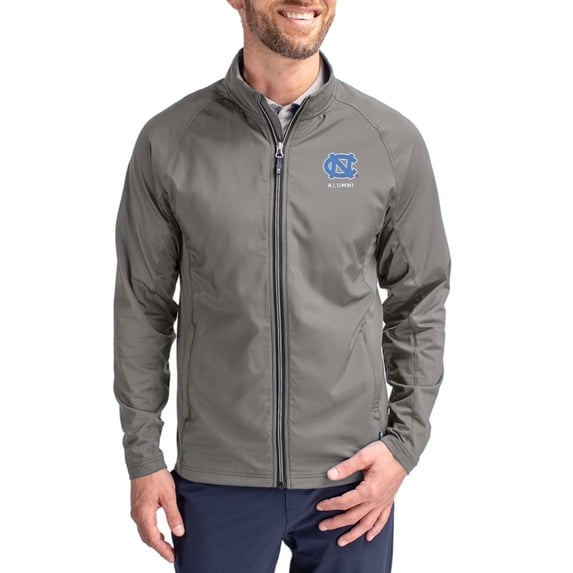 Men's Cutter & Buck Gray North Carolina Tar Heels Alumni Logo Adapt Eco Knit Raglan Full-Zip Jacket