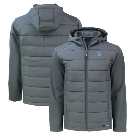 Men's Cutter & Buck Gray North Carolina Tar Heels Big & Tall Evoke Hybrid Eco Softshell Recycled Full-Zip Hoodie