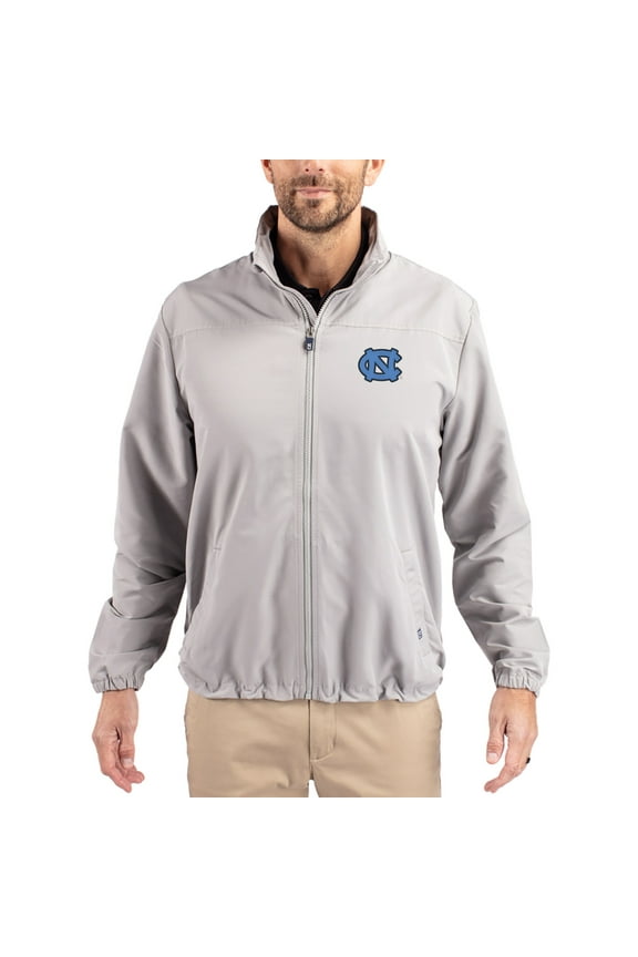Men's Cutter & Buck Gray North Carolina Tar Heels Charter Eco Recycled Full-Zip Jacket