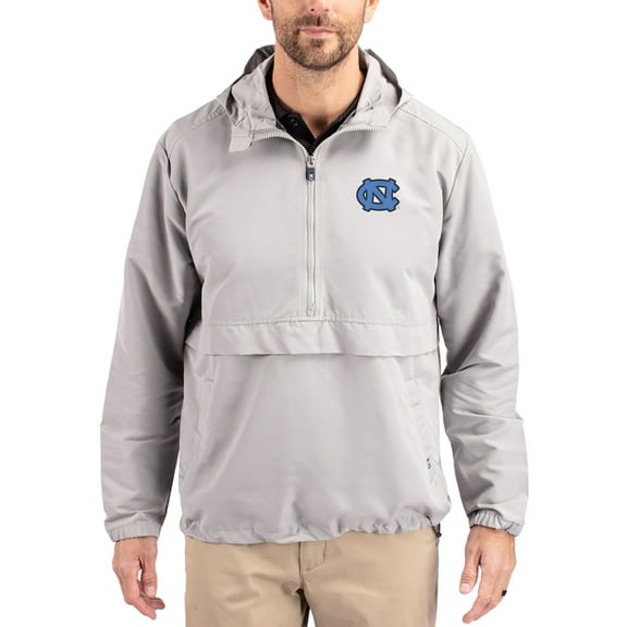 Men's Cutter & Buck Gray North Carolina Tar Heels Charter Eco Recycled Half-Zip Anorak Jacket