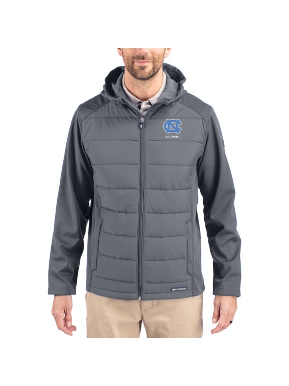 Men's Cutter & Buck Gray North Carolina Tar Heels Evoke Hybrid Eco Softshell Recycled Full Zip Hooded Jacket