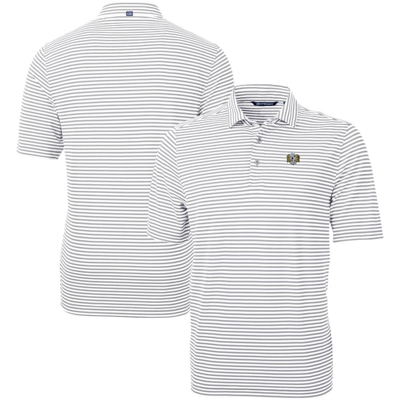Men's Cutter & Buck Gray North Carolina Tar Heels Vault DryTec Virtue Eco Pique Stripe Recycled Polo