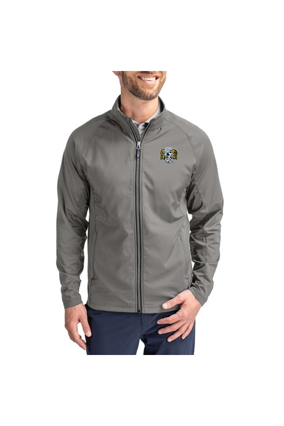 Men's Cutter & Buck Gray North Carolina Tar Heels Vault Logo Adapt Eco Knit Raglan Full-Zip Jacket