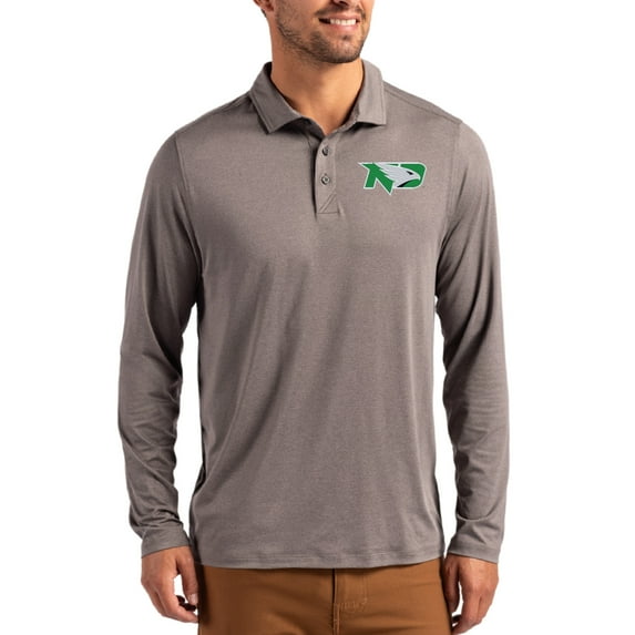 Men's Cutter & Buck Gray North Dakota Primary Coastline Epic Comfort Long-Sleeve Polo