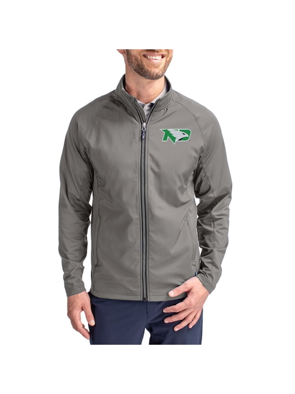 Men's Cutter & Buck Gray North Dakota Primary Logo Adapt Eco Knit Raglan Full-Zip Jacket
