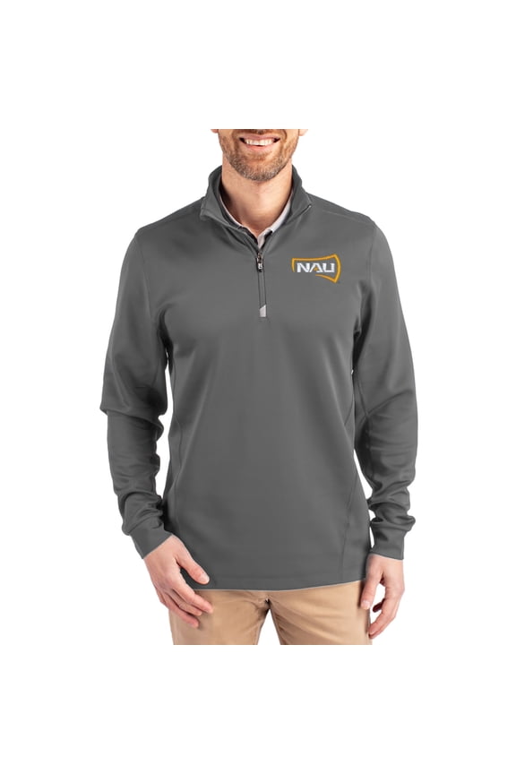 Men's-Cutter & Buck  Gray Northern Arizona Lumberjacks DryTec Traverse Stretch Eco Tri-Blend Quarter-Zip Pullover