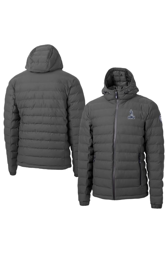 Men's-Cutter & Buck  Gray Northern Arizona Lumberjacks Mission Ridge Eco Insulated Repreve Hooded Full-Zip Puffer Jacket