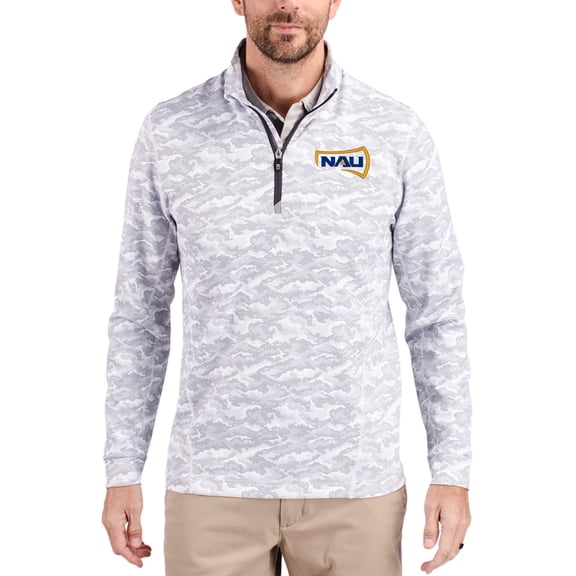 Men's-Cutter & Buck  Gray Northern Arizona Lumberjacks Traverse Stretch Eco Camo DryTec Tri-Blend Quarter-Zip Pullover