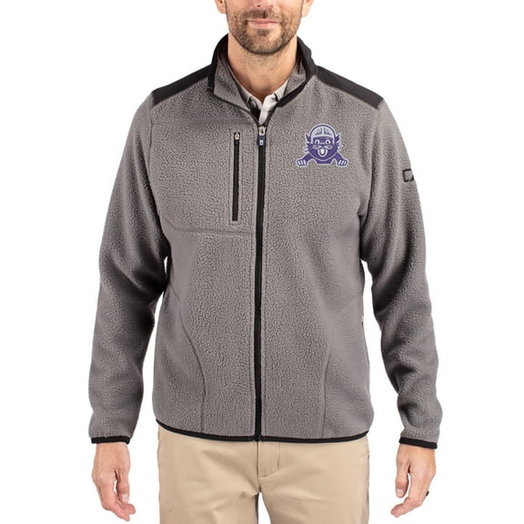 Men's Cutter & Buck Gray Northwestern Wildcats Cascade Eco Fleece Full-Zip Jacket