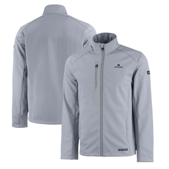 Men's Cutter & Buck  Gray Notre Dame Fighting Irish Evoke Eco Softshell Recycled Full-Zip Jacket