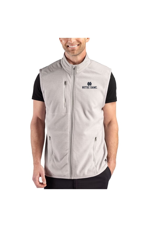 Men's Cutter & Buck Gray Notre Dame Fighting Irish Hunts Point Recycled Fleece Hybrid Full-Zip Vest