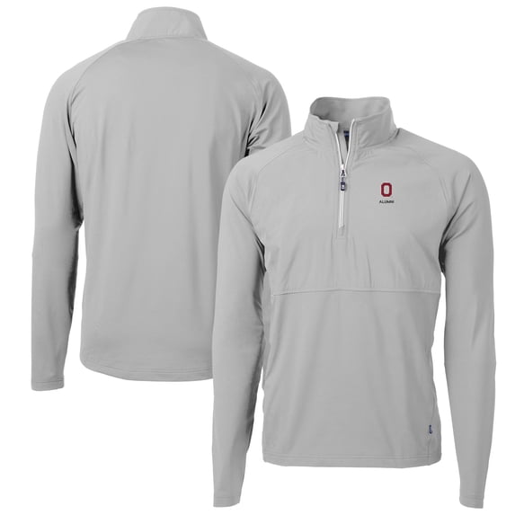 Men's Cutter & Buck Gray Ohio State Buckeyes Alumni Logo Adapt Eco Knit Hybrid Recycled Quarter-Zip Pullover Top