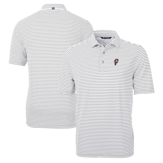 Men's Cutter & Buck Gray Ohio State Buckeyes Big & Tall Team Logo Virtue Eco Pique Stripe Recycled Polo