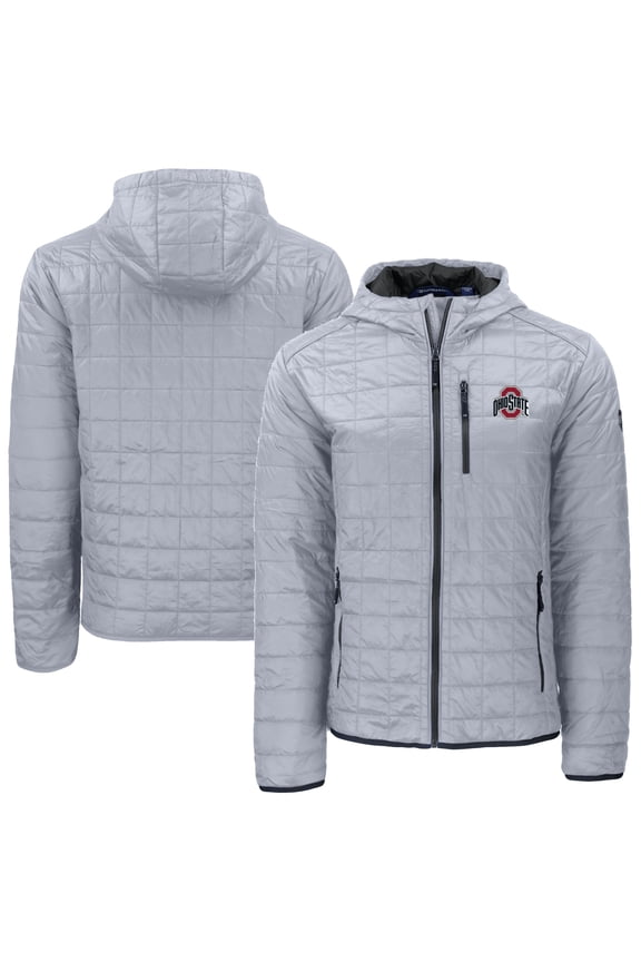 Men's-Cutter & Buck  Gray Ohio State Buckeyes Rainier Eco PrimaLoft Hooded Full-Zip Jacket