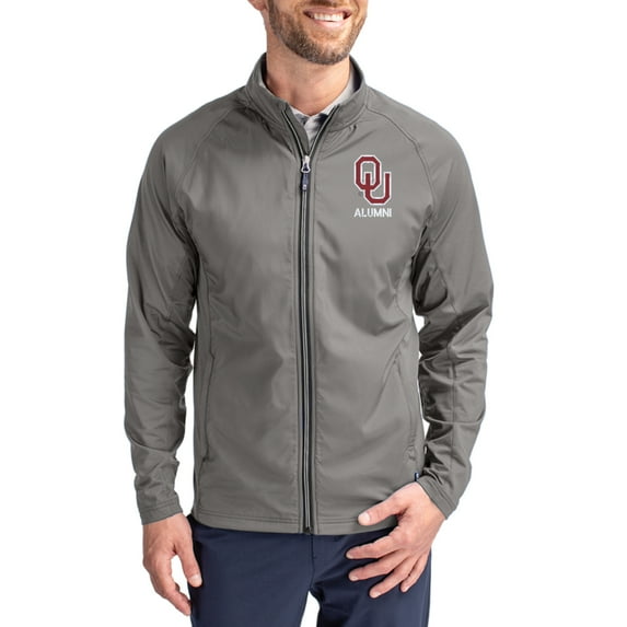 Men's Cutter & Buck Gray Oklahoma Sooners Alumni Logo Adapt Eco Knit Raglan Full-Zip Jacket