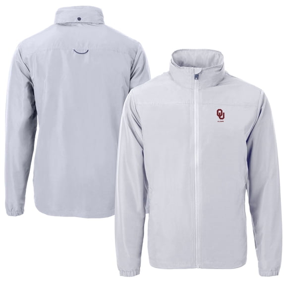 Men's Cutter & Buck Gray Oklahoma Sooners Alumni Logo Charter Eco Knit Recycled Full-Zip Jacket