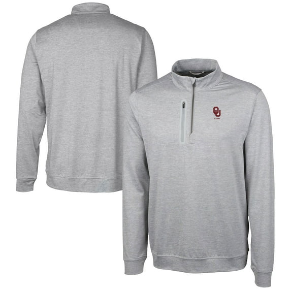 Men's Cutter & Buck Gray Oklahoma Sooners Alumni Logo Stealth Heathered Quarter-Zip Pullover Top