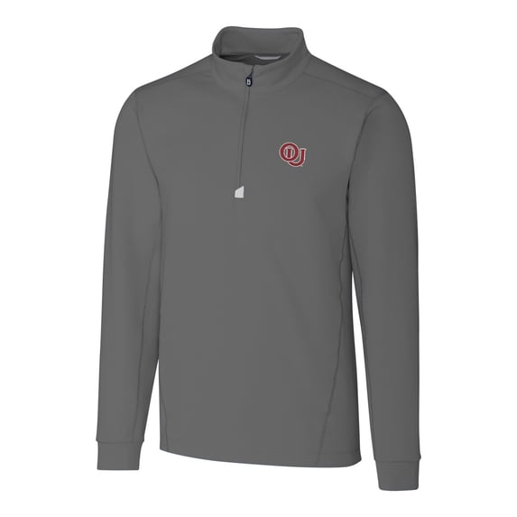 Men's Cutter & Buck Gray Oklahoma Sooners Big & Tall College Vault Traverse Quarter-Zip Pullover Jacket