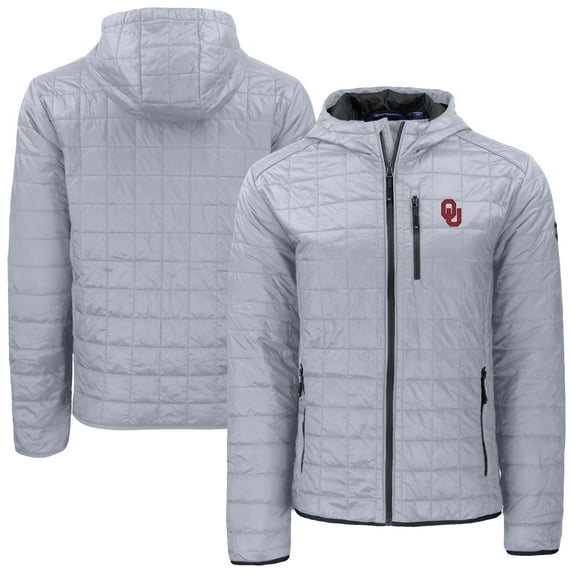 Men's-Cutter & Buck Gray Oklahoma Sooners Rainier Eco PrimaLoft Hooded Full-Zip Jacket