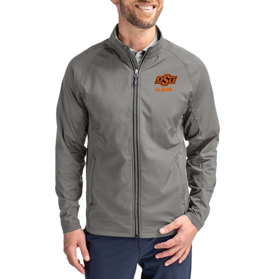 Men's Cutter & Buck Gray Oklahoma State Cowboys Alumni Logo Adapt Eco Knit Raglan Full-Zip Jacket