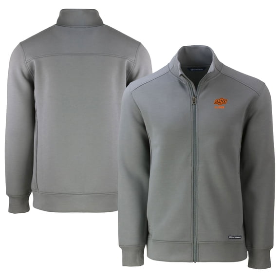 Men's Cutter & Buck Gray Oklahoma State Cowboys Alumni Logo Roam Eco Recycled Full-Zip Jacket