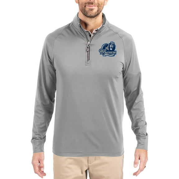 Men's Cutter & Buck Gray Old Dominion Monarchs Adapt Eco Knit Stretch Recycled Quarter-Zip Pullover