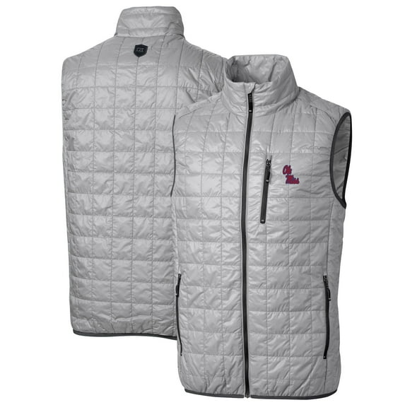 Men's Cutter & Buck Gray Ole Miss Rebels Big & Tall Rainier PrimaLoft Eco Full-Zip Puffer Vest