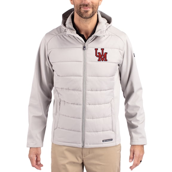 Men's Cutter & Buck Gray Ole Miss Rebels Evoke Hybrid Eco Softshell Recycled Full Zip Hooded Jacket