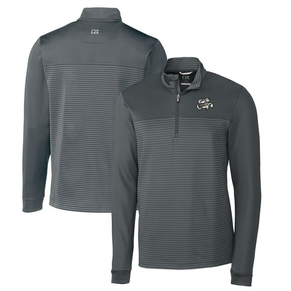 Men's Cutter & Buck Gray Omaha Storm Chasers Traverse Stripe Stretch Quarter-Zip Pullover Top