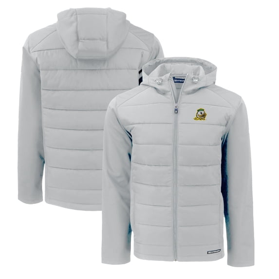 Men's Cutter & Buck Gray Oregon Ducks Evoke Hybrid Eco Softshell Recycled Full-Zip Hoodie Jacket