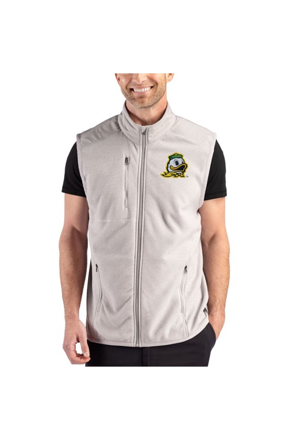 Men's Cutter & Buck Gray Oregon Ducks Hunts Point Recycled Fleece Hybrid Full-Zip Vest