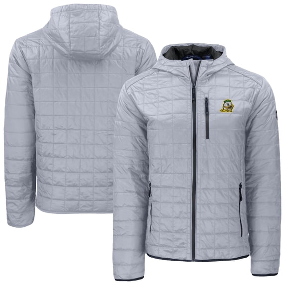 Men's-Cutter & Buck Gray Oregon Ducks Rainier Eco PrimaLoft Hooded Full-Zip Jacket