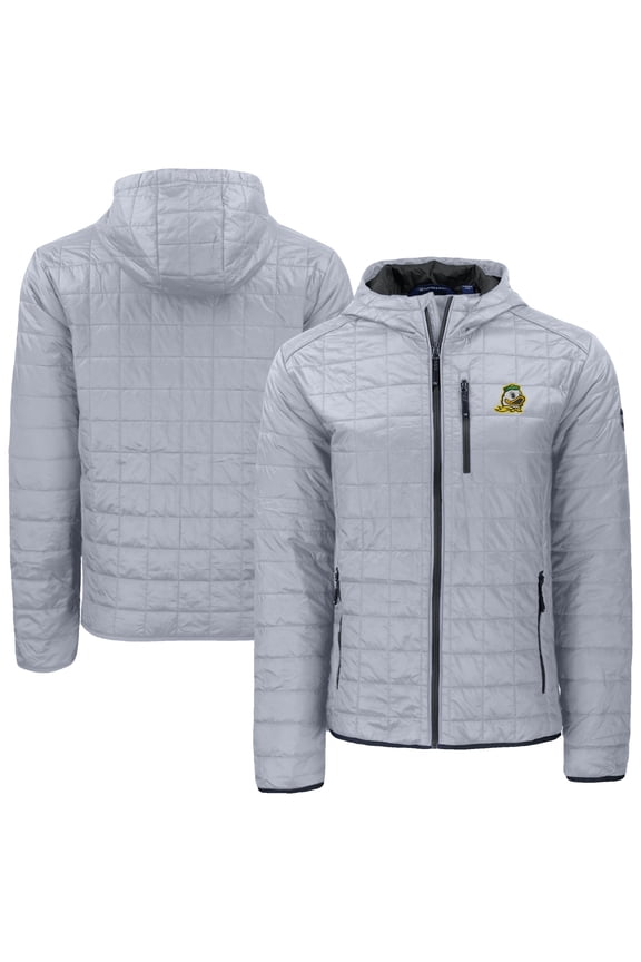 Men's-Cutter & Buck Gray Oregon Ducks Rainier Eco PrimaLoft Hooded Full-Zip Jacket