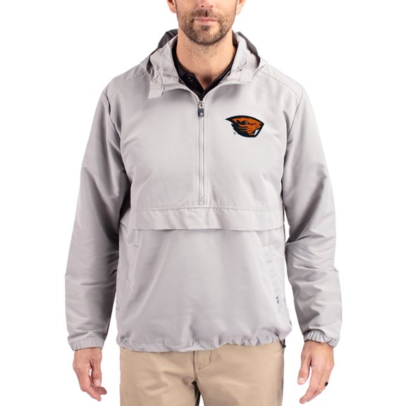 Men's Cutter & Buck Gray Oregon State Beavers Charter Eco Recycled Half-Zip Anorak Jacket