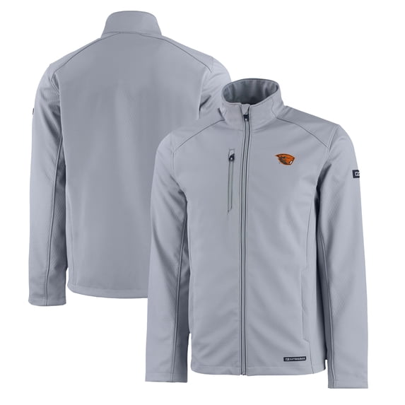 Men's Cutter & Buck Gray Oregon State Beavers Evoke Eco Softshell Recycled Full-Zip Jacket