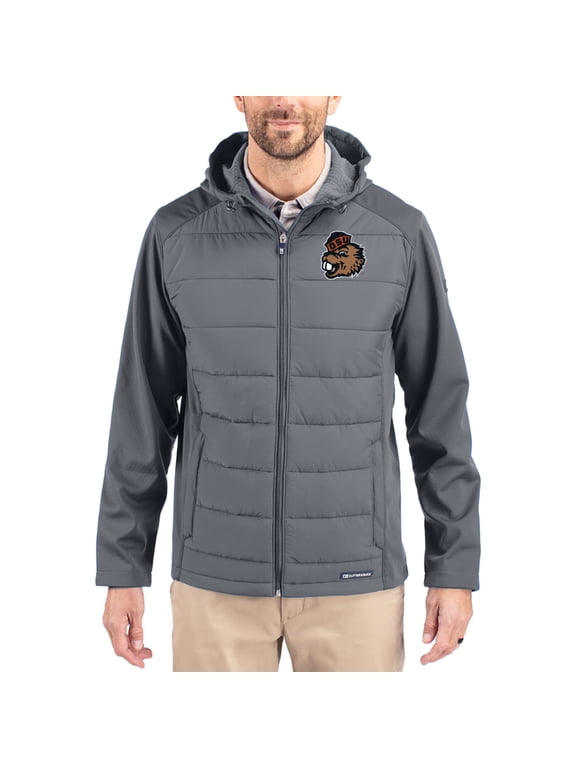 Men's Cutter & Buck Gray Oregon State Beavers Evoke Hybrid Eco Softshell Recycled Full Zip Hooded Jacket