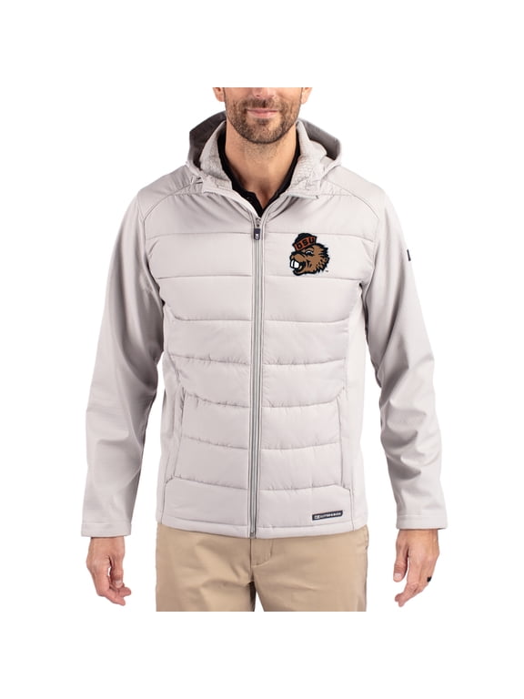 Men's Cutter & Buck Gray Oregon State Beavers Evoke Hybrid Eco Softshell Recycled Full Zip Hooded Jacket