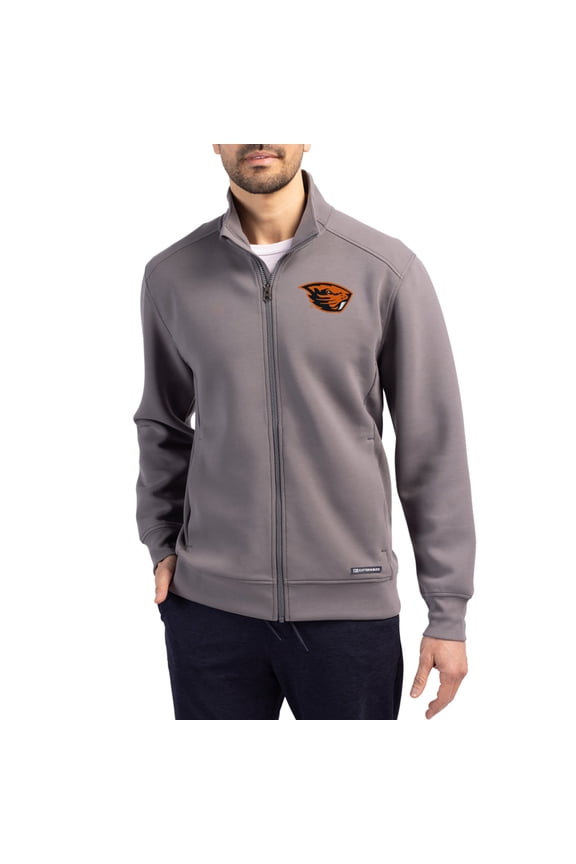 Men's-Cutter & Buck Gray Oregon State Beavers Roam Eco Recycled Full-Zip Jacket