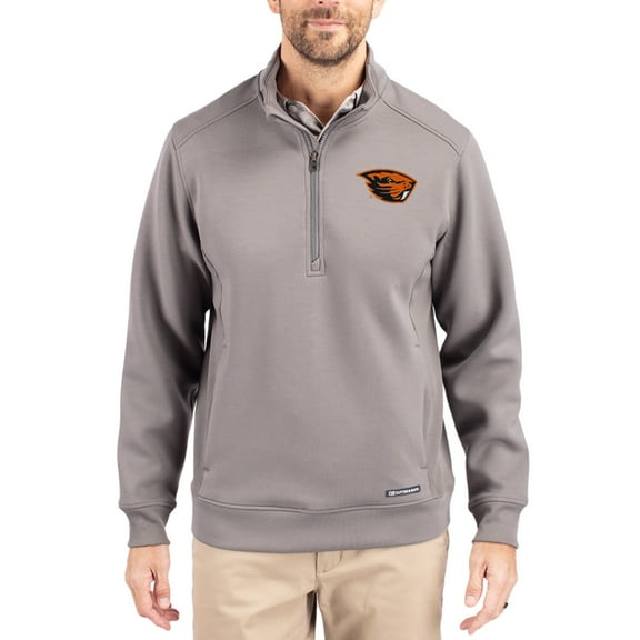 Men's-Cutter & Buck Gray Oregon State Beavers Roam Eco Recycled Quarter-Zip Pullover