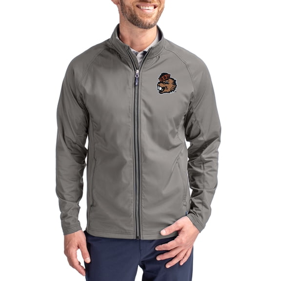 Men's Cutter & Buck Gray Oregon State Beavers Vault Logo Adapt Eco Knit Raglan Full-Zip Jacket